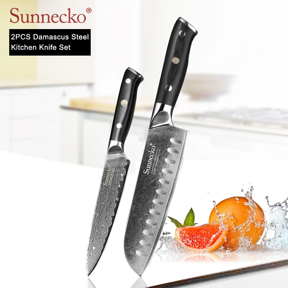 SUNNECKO профессиональный набор кухонных ножей из 2 предметов нож Santoku японский VG10