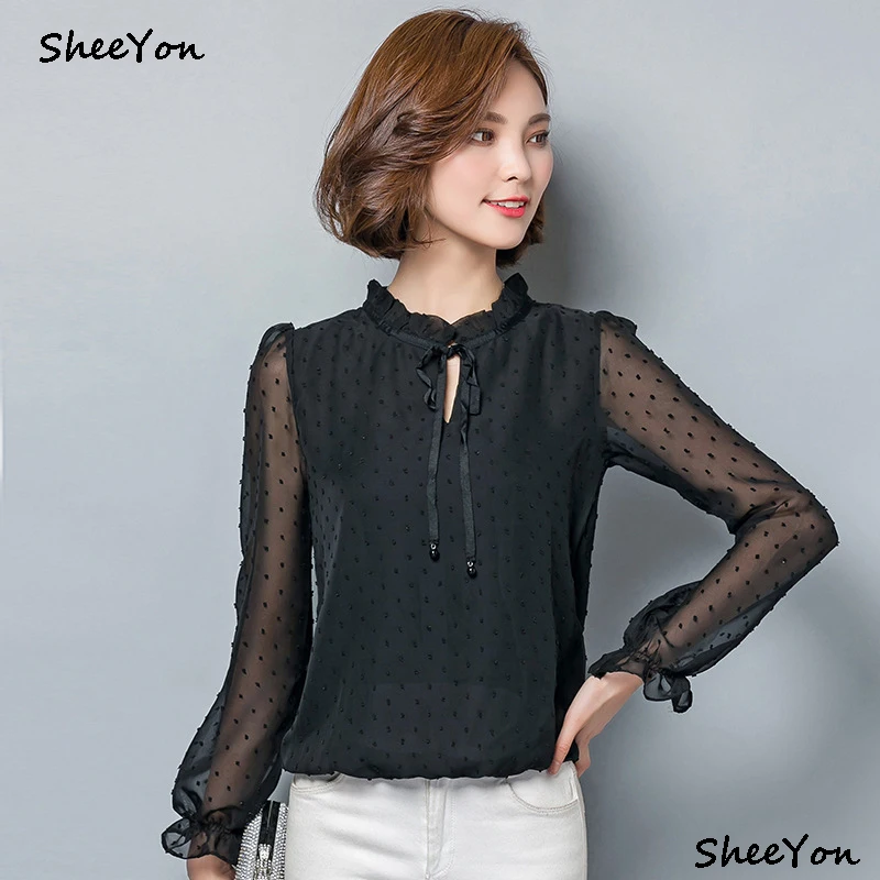 Sheeyon 2018 Весенняя Новинка диких небольшой Футболки в горошек Топы женские длинные
