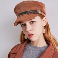 miara l hat lady wind new corduroy cap autumn and winter vintage double leather rope painter hat octagonal hat military hat