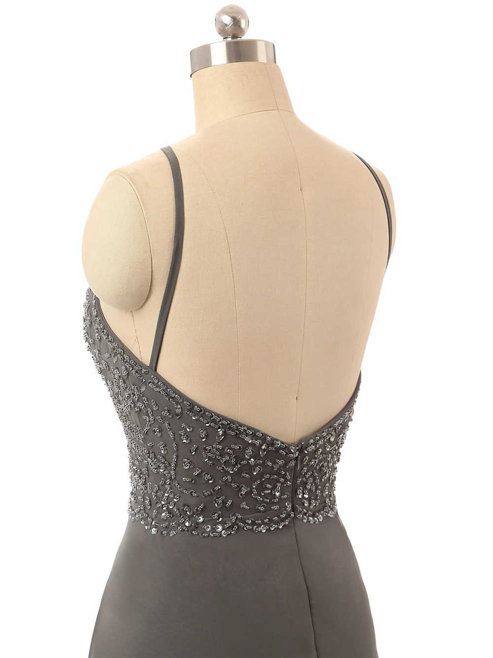 Темно серое длинное шифоновое платье с открытой спиной и лямкой на шее|backless