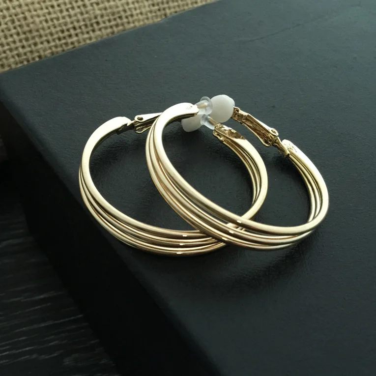 Три ряда больших круглых зажимов серьги не пирсинг клипсы для ушей кусация