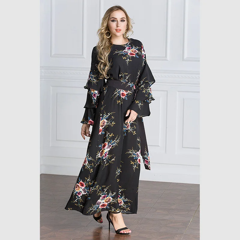 

Ms. big yards Muslim Arab Middle East Dibaishate Malaysia gown long section of the printed speaker Sleeve Dress JQ20