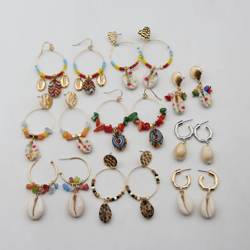 Bohemia Gold Color Shell Earring For Women Big Geometric beads Long Drop Earrings Brincos 2019 New Fashion Summer Beach Jewelry | Украшения