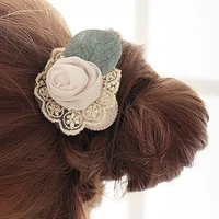 cute new girls lace flower hairband bohemian elastic rose with leaf scrunchy headband for women hair jewelry party gifts