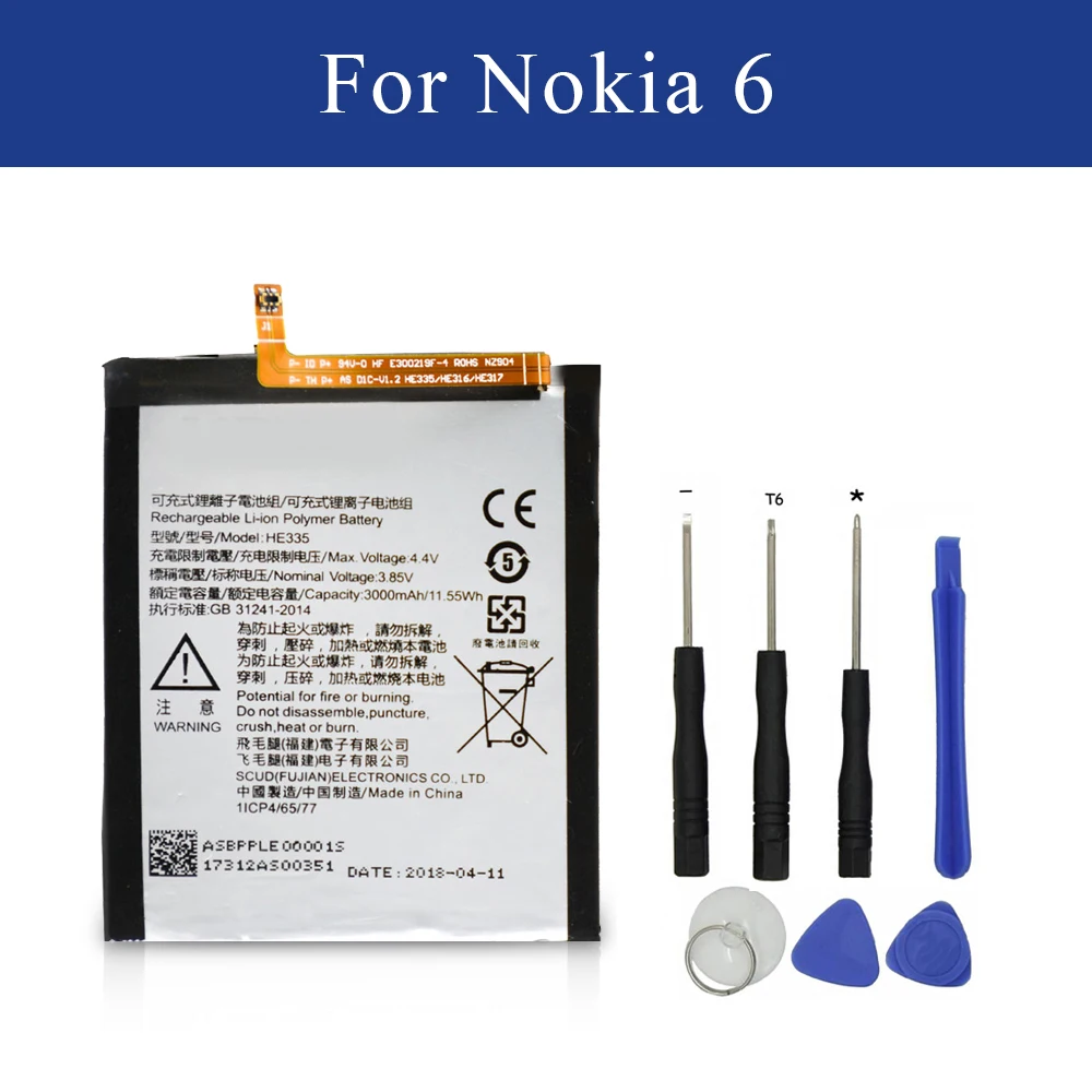 Резервное копирование Батарея HE335 для nokia 6 N6 TA 1000 1003 1021 1025 1033 1039 Перезаряжаемые