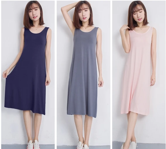 Новое летнее женское платье комбинация без рукавов выше колена модные