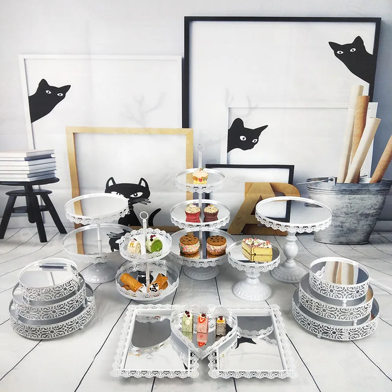 14pcs white Золотой белый торт стенд Свадебный кекс стенд набор стеклянный купол Кристалл конфеты бар инструменты для украшения торта Формы для выпечки Набор 3-19 шт - Цвет: 14pcs white