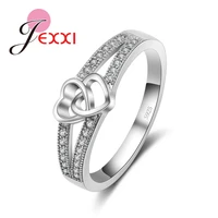 new arrival s925 sterling silver delicate double love heart design hollow cubic zircon finger rings for women girls