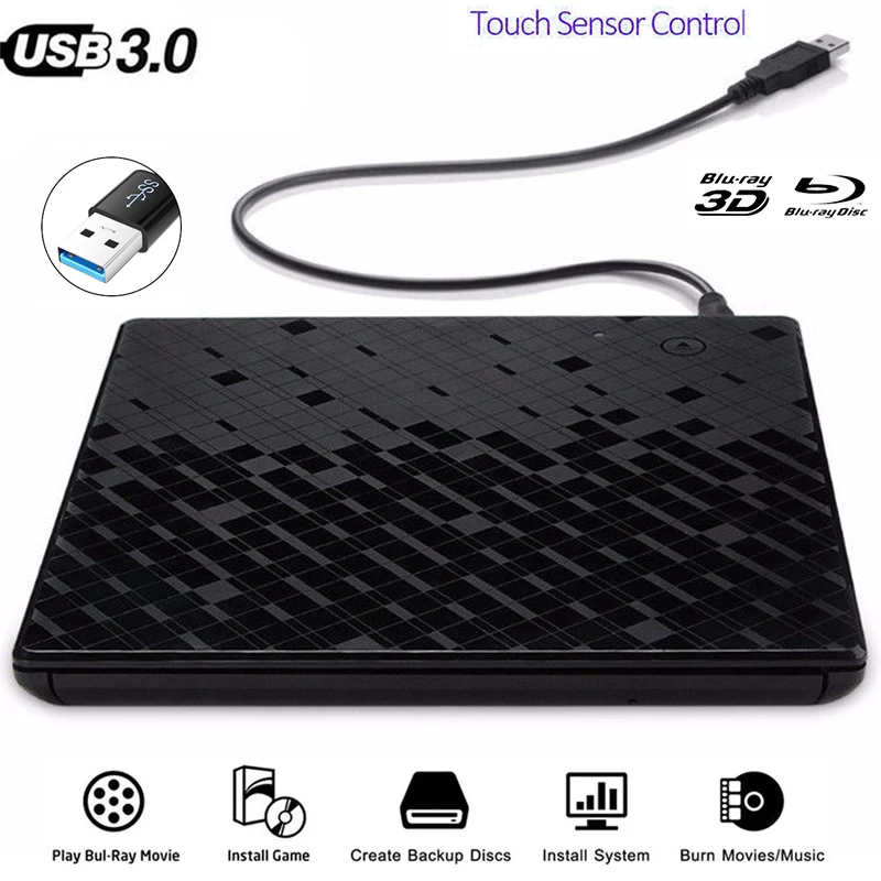 Сенсорный экран Управление USB3.0 Bluray Внешний Оптический привод 3D плеер BD-RE горелки Регистраторы DVD+/-RW DVD-RAM для Windows 7/8/10 MAC ПК hp