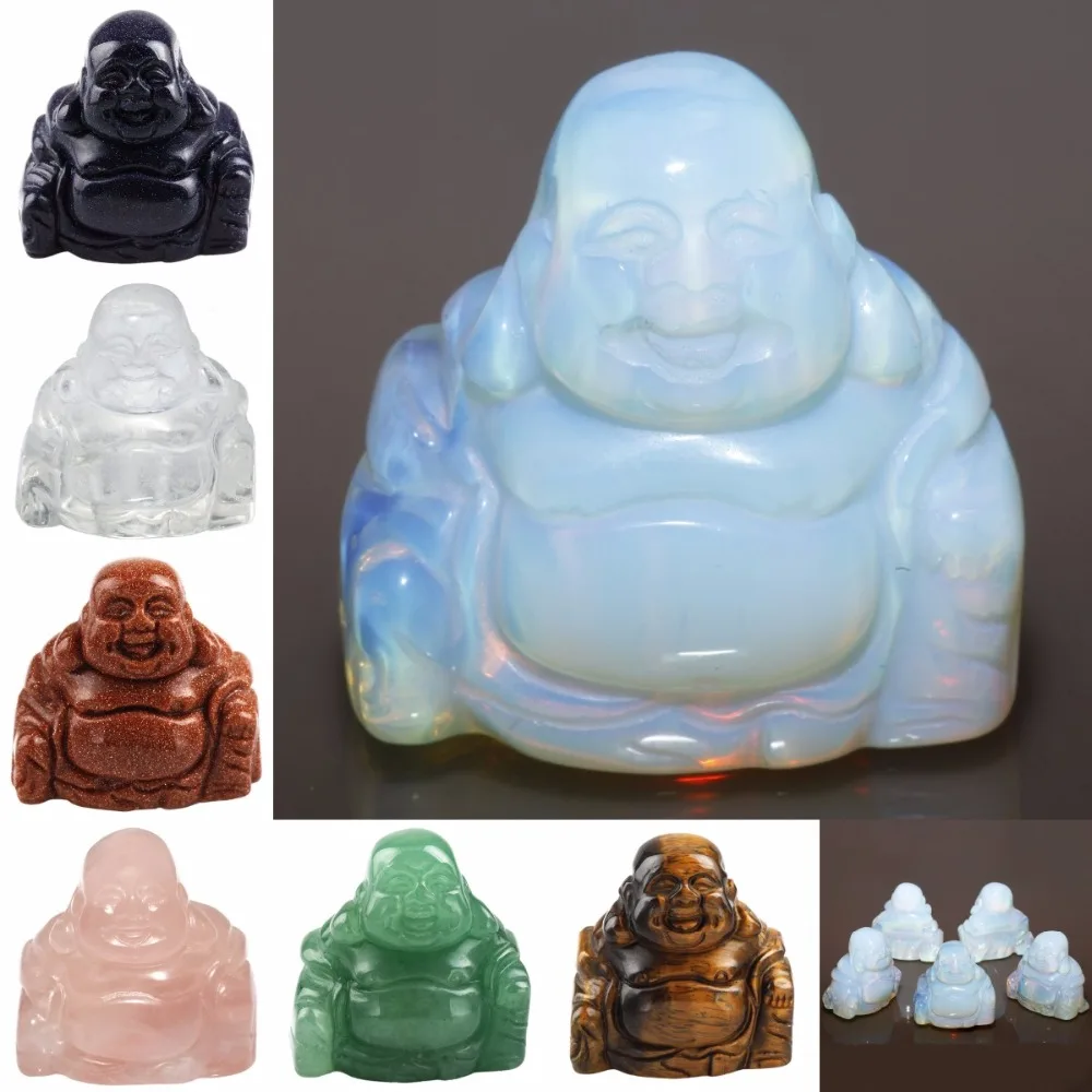 

TUMBEELLUWA Gem Stone Carved Happy Laughing Buddha Feng Shui Figurines Pocket Statue Specimen Luck Wealth 1.5''