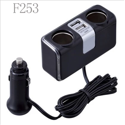 F254 1,5 м супер-длинная проводка, автомобильное usb зарядное устройство, розетка, Авто прикуриватель, распределитель, розетка, один поворот, 2 отверстия, двойной USB интерфейс - Название цвета: F254