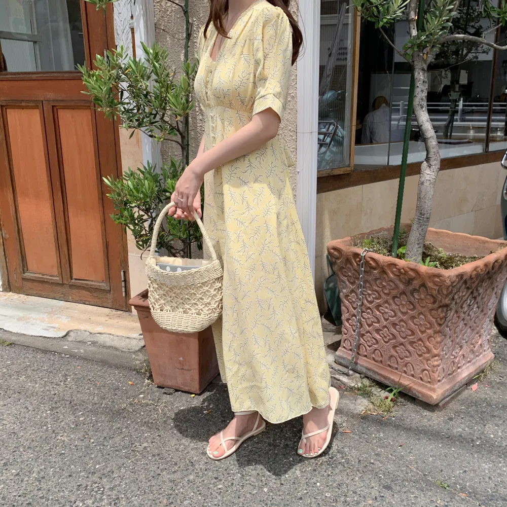 Женское длинное шифоновое платье трапециевидной формы желтое в Корейском стиле