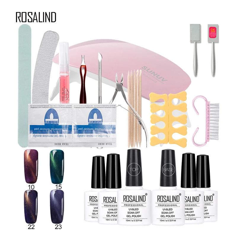 Rosalind 10 мл * 4 шт. Гель-лак для ногтей кошачий глаз Optiona + Базовое верхнее покрытие