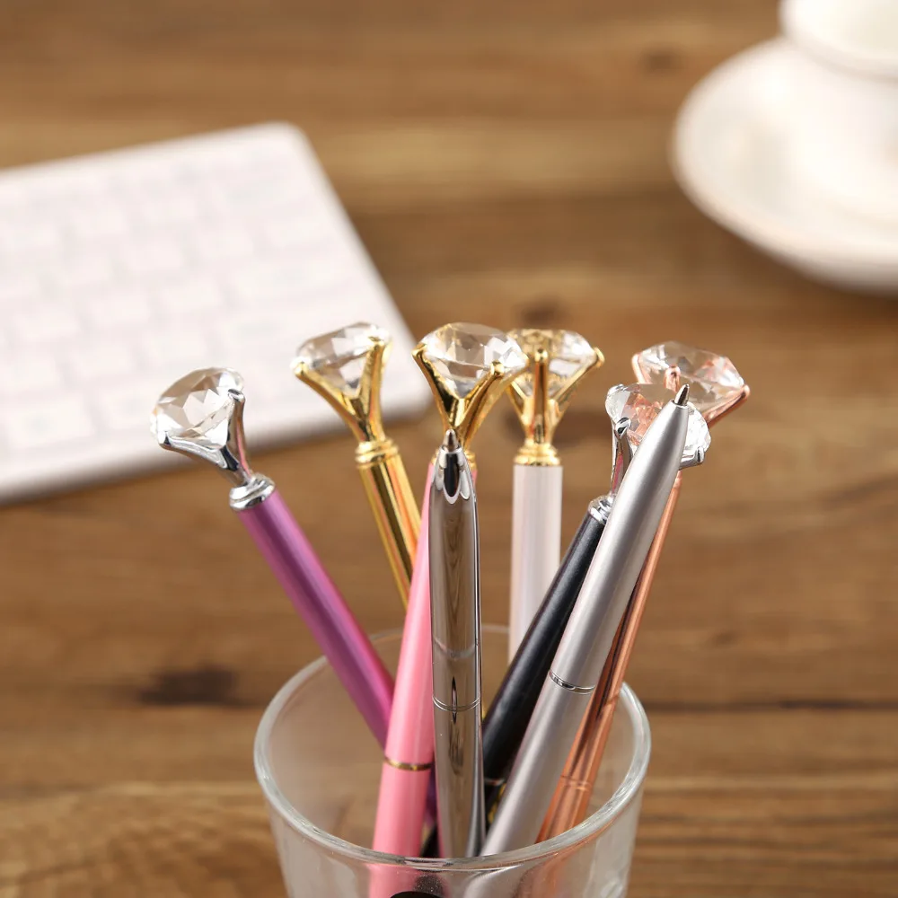 1Pc Big Crystal Ballpoint Pen 19 Carat Large Diamond Ball Material Escolar Bolis Escolares Novelty Office Metal Rose Gold | Канцтовары