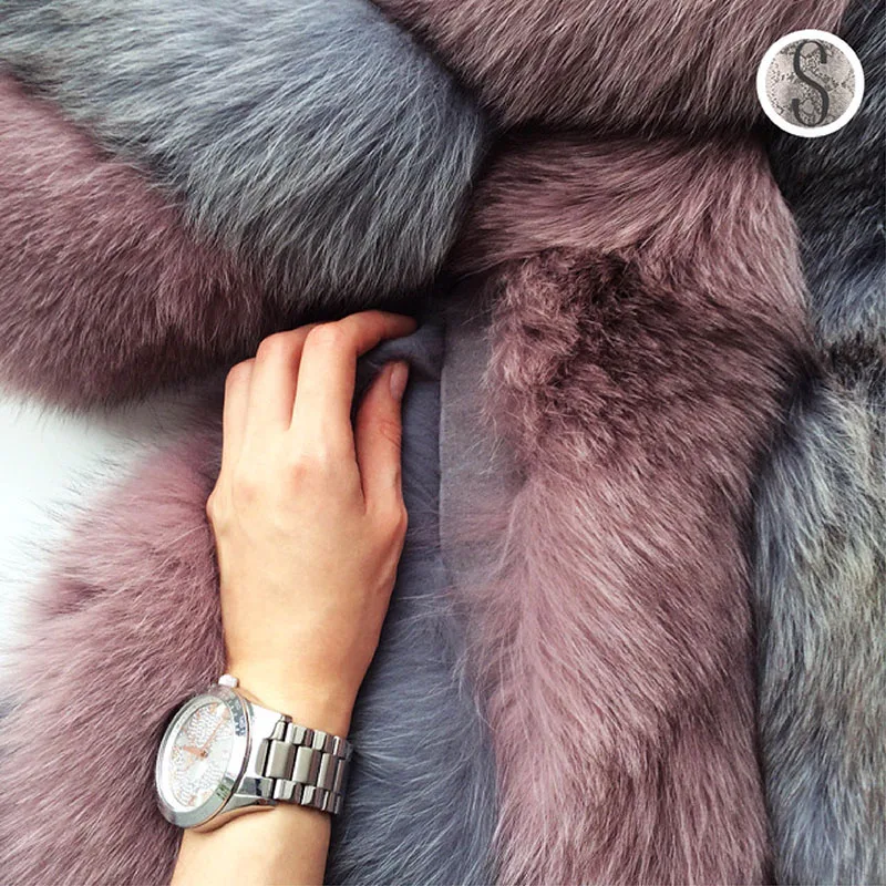 

FURSARCAR Winter Real Fur Coat Women Genuine Leather Fur Female Jacket Natural Long Fox Fur Fashion Stripe Thick Warm Real Fur
