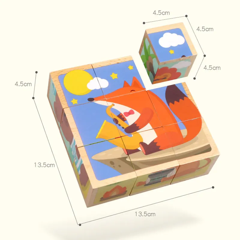 

Baby Toys Wood Six-sided painting building three dimensional animal fruit puzzle 3D Puzzle Early Jigsaw Puzzles for kids E2964Z