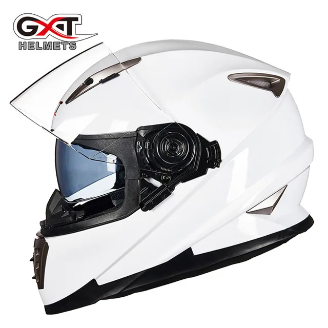 White GXT 999 мотоциклетный шлем с двойными линзами для всего лица с защитной системой блокировки мотоциклетный шлем Moto Casco - Цвет: White
