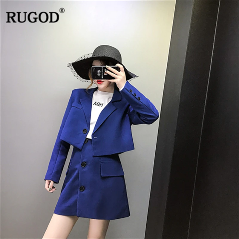 RUGOD/2018 новые офисные женские костюмы с юбкой элегантный комплект из 2 предметов
