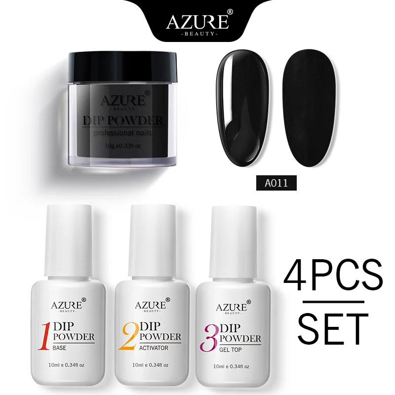 11 Azure Beauty 4Pcs/Lot Dipping Powder Base Nail Coat Set Shiny Glitter Dip Powder Gradient Color Powder Kits Top Gel Activator - Цвет: 11