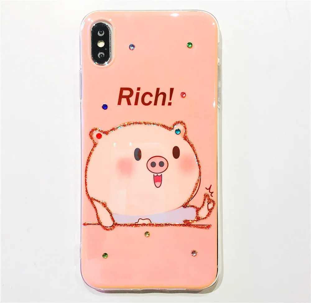 Rich pig cartoon cute glitter with drill phone cases for iphone 7plus/8plus/x/xs/xr/xs max case New couple |