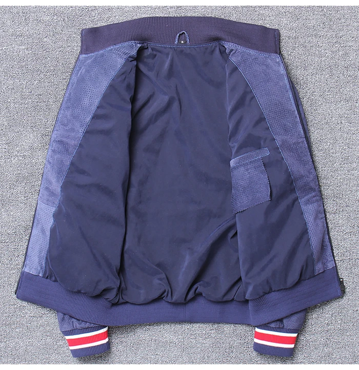 Мужская приталенная куртка из натуральной овечьей кожи синяя или красная