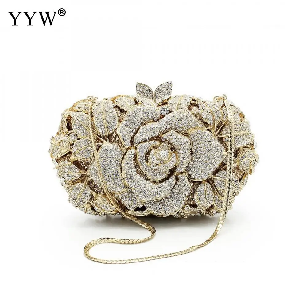 

YYW Newest Flower Evening Crystal Bag Diamonds Rhinestone Clutch Evening Bag Female Party Purse Wedding Clutch Bag Bolsos Mujer