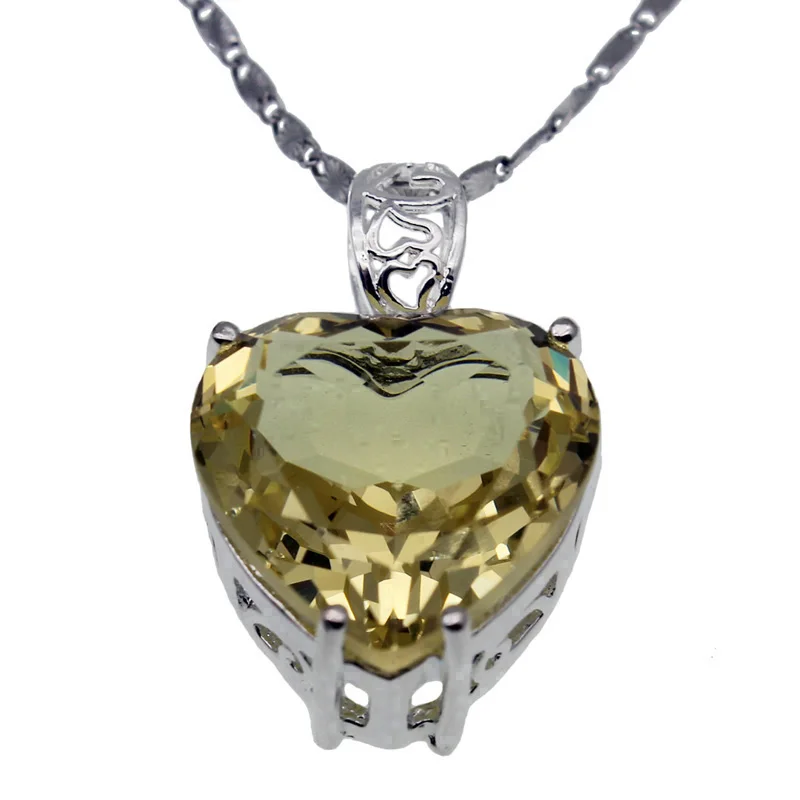 

Shiny Yellow Citrinee Pendant Necklace Chain 18 inch Valentine's Gifts Women Jewelry Heart Shape NY837