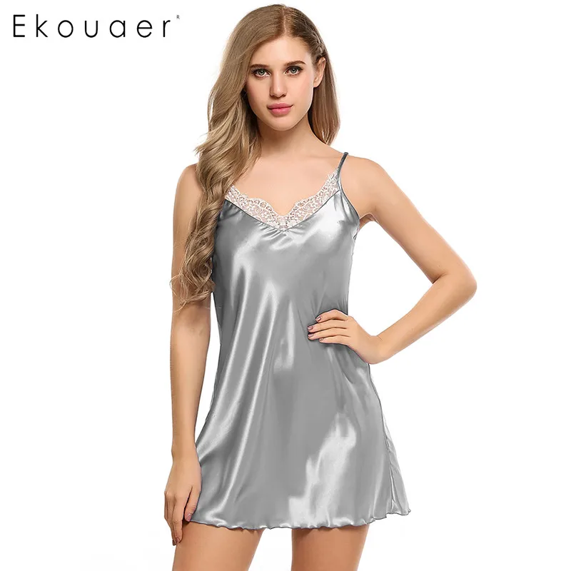 Ekouaer женское сексуальное нижнее белье атласное ночное кружевное лоскутное