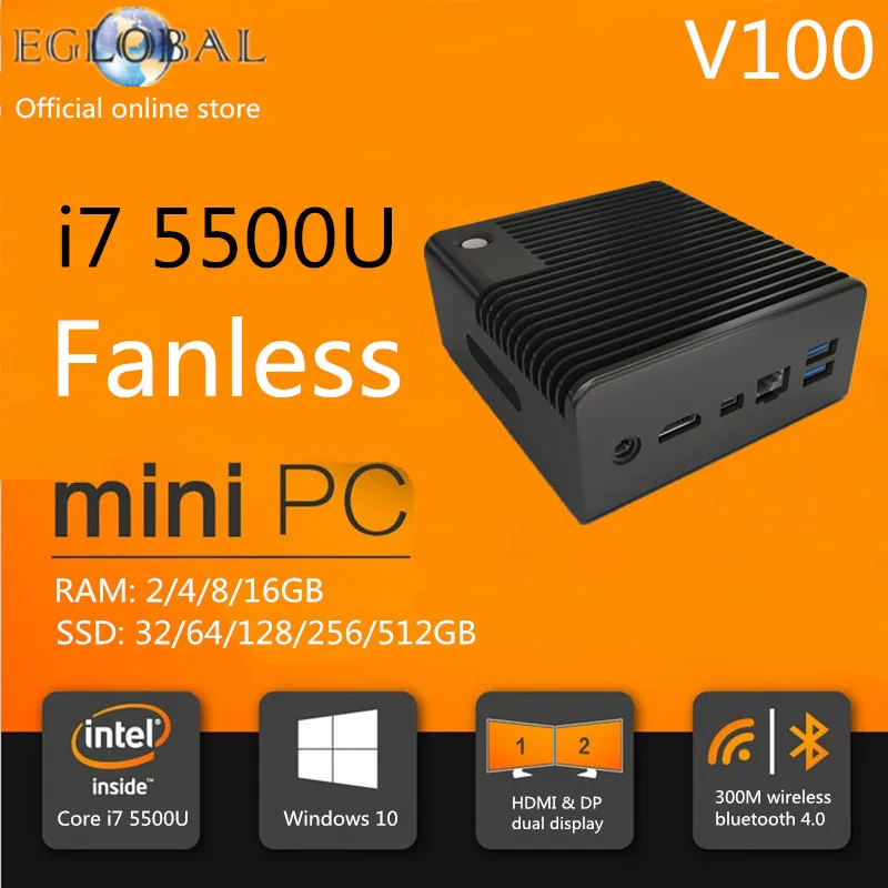 Eglobal Безвентиляторный Мини-Пк Linux I7 16 ГБ RAM 256 SSD Бродуэлла 5500U Mini Itx Htpc Компьютер