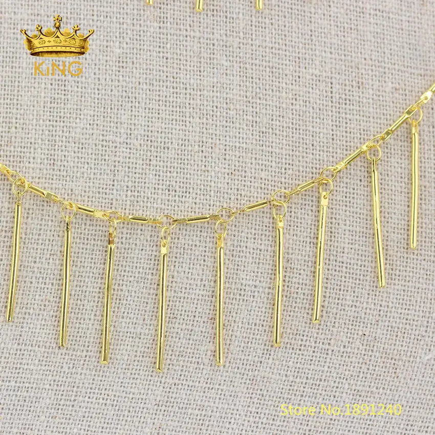 

5meters Wholesale Sticks Chains,Spike Charms Copper Wire Wrapped Plated Gold Links Beaded Stick Copper Chain Findings ZJ287