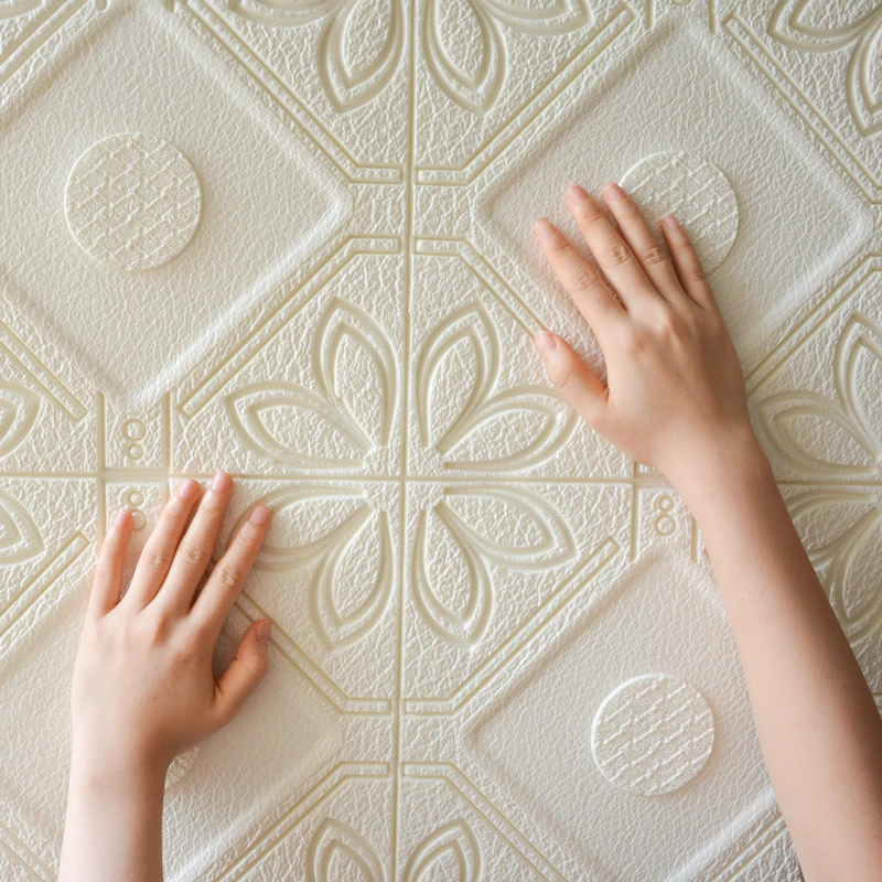 2x 3D Rhombus Flower Pattern Wall Sticker Covering Decor Renovate 585 x 585 x 7mm Eco-friendly PE Foam Waterproof