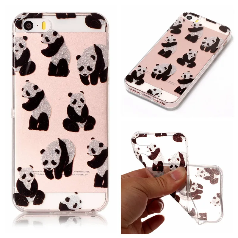 Для iPhone 5S iPhone5 SE прозрачный чехол с животным цветком из силикона ТПУ Мягкая задняя