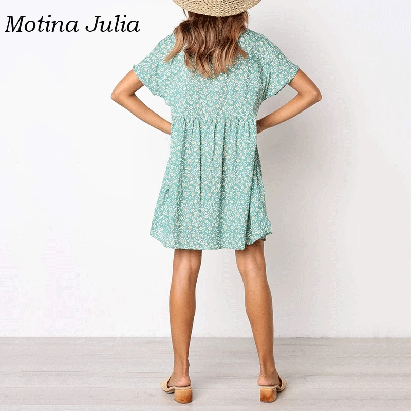 Motina Julia 2019 летнее платье с цветочным принтом женское v-образным вырезом на