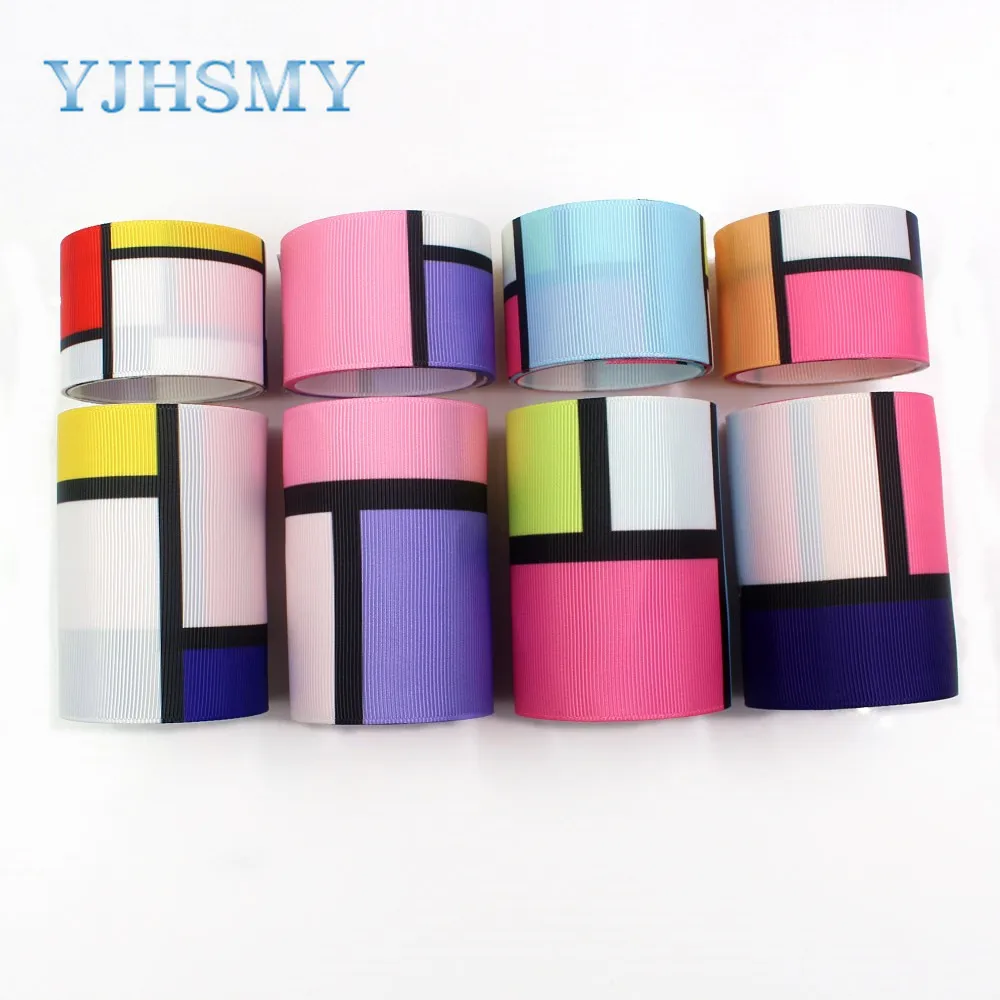 YJHSMY I 19321 685 38 мм/75 мм 10 ярдов геометрические ленты термопечать grosgrain бант колпачок