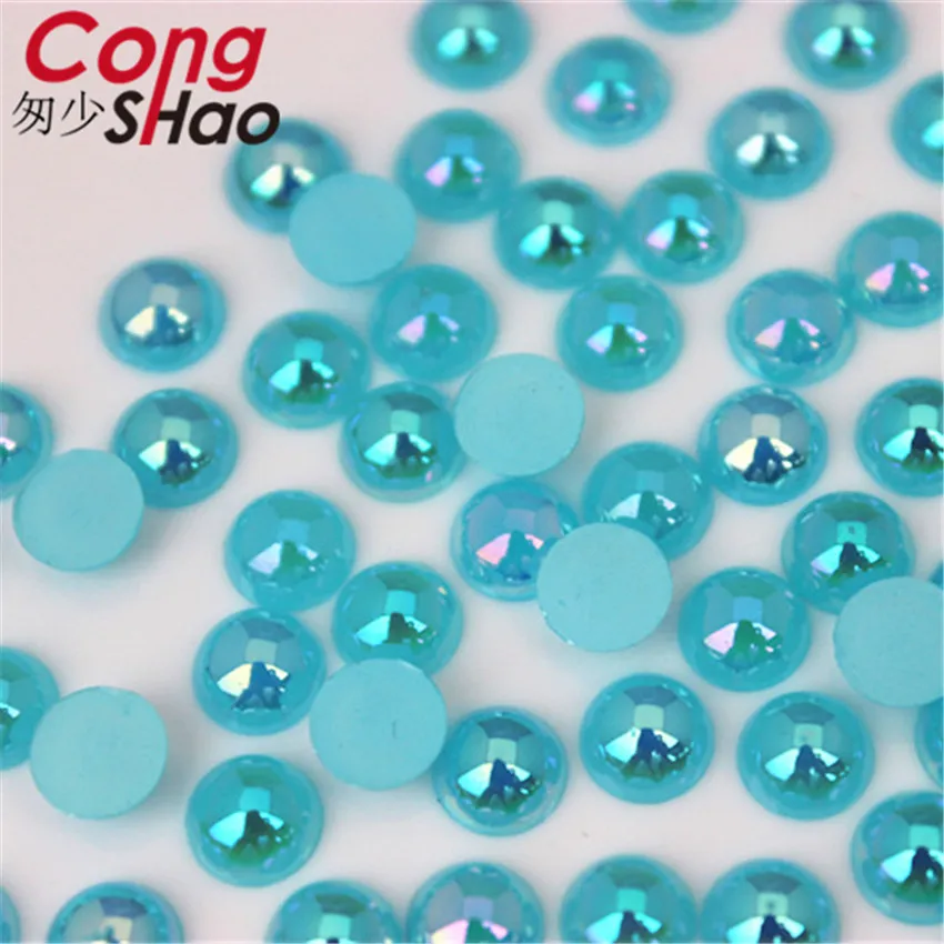 Sky blue AB Cong Shao, 300 шт, 6 мм, AB, цветные, сделай сам, 3D, для маникюра, Типсы, круглые акриловые стразы, плоские с оборота, не исправляют ногти, ремесло, украшение ZZ588 - Цвет: Sky blue AB