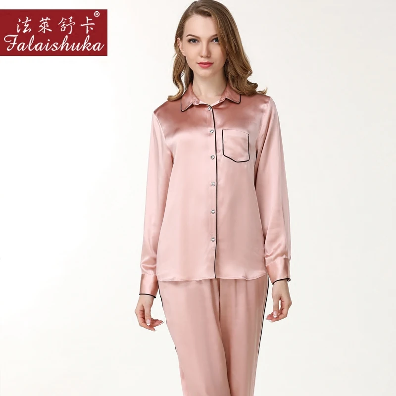 2016 Spring Autumn Fashion Pyjama Imitate Silk V-neck Nightwear Female Pajama Sets For Women Elegent Pijamas Suit Couple Lounge