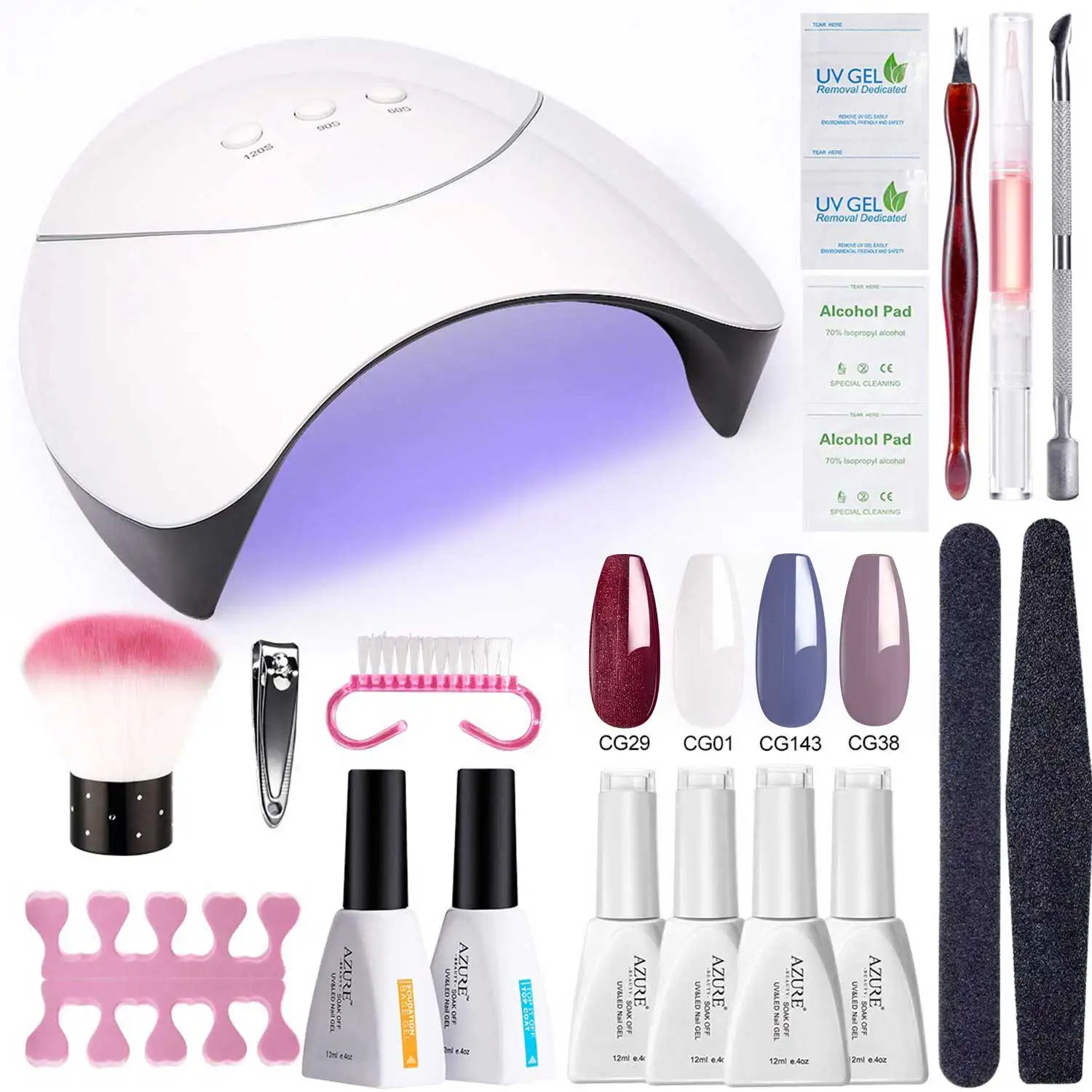 kit 02 Azure beauty 18 шт./лот 36 Вт Z3 Светодиодная лампа инструменты для дизайна ногтей маникюрный набор умный датчик УФ лампа 4 цвета Полупостоянный гель основа верхнее покрытие - Цвет: kit 02