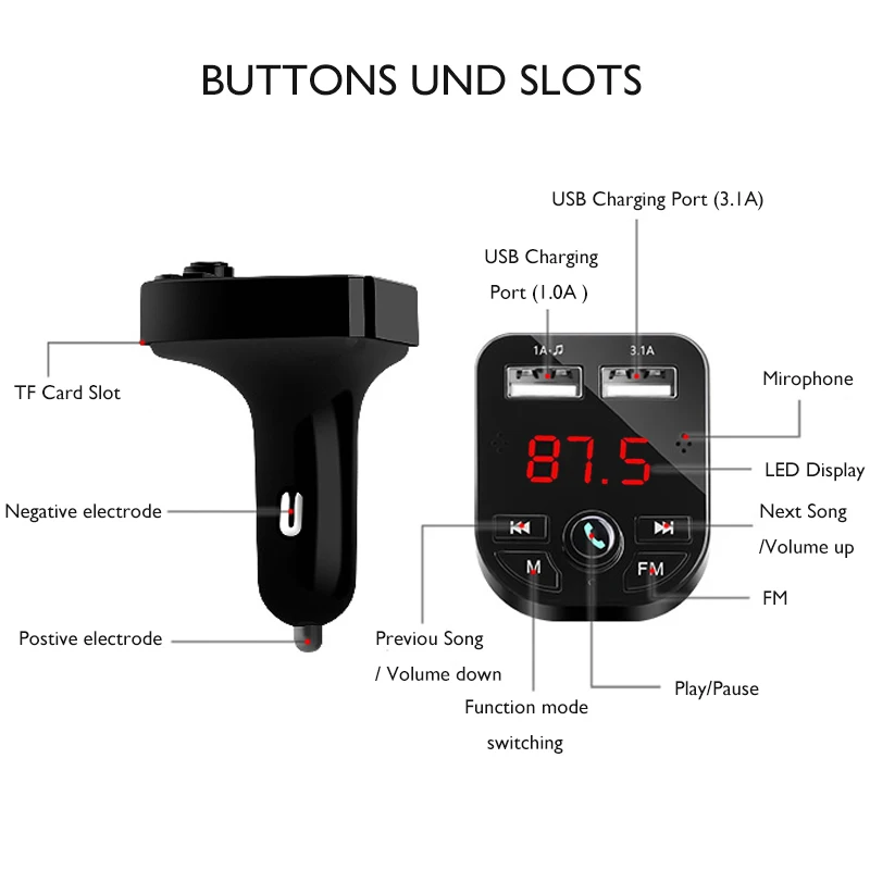 Olhveitra Bluetooth Handsfree FM передатчик с ЖК поддержкой USB Автомобильное зарядное