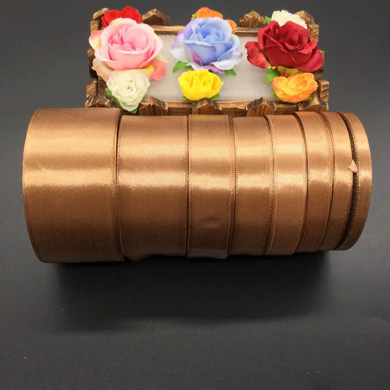 Коричневая шелковая сатиновая лента 25 ярдов 30 # украшения для свадебной