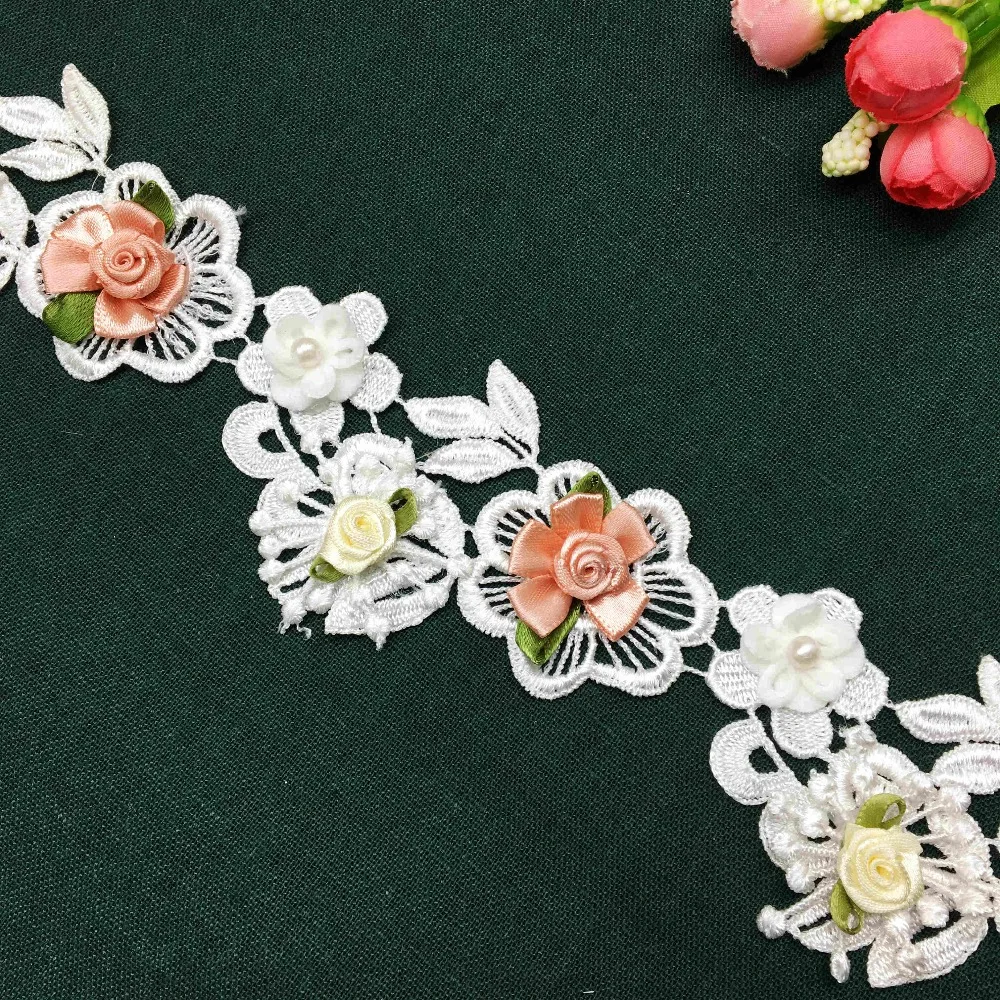 Винтажный цветок сливы Цветочная Жемчужная роза вышитая кружевная лента ручные