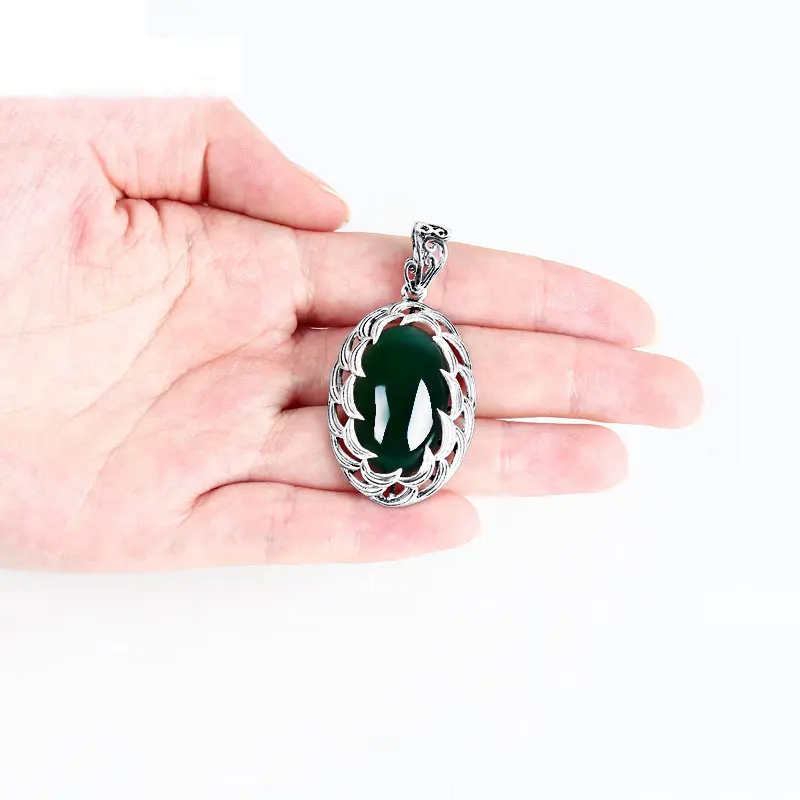 green agate FNJ 925 серебряный круглый кулон натуральный желтый зеленый камень S925 Твердые тайские серебряные подвески для женщин Изготовление ювелирных изделий - Окраска металла: green agate
