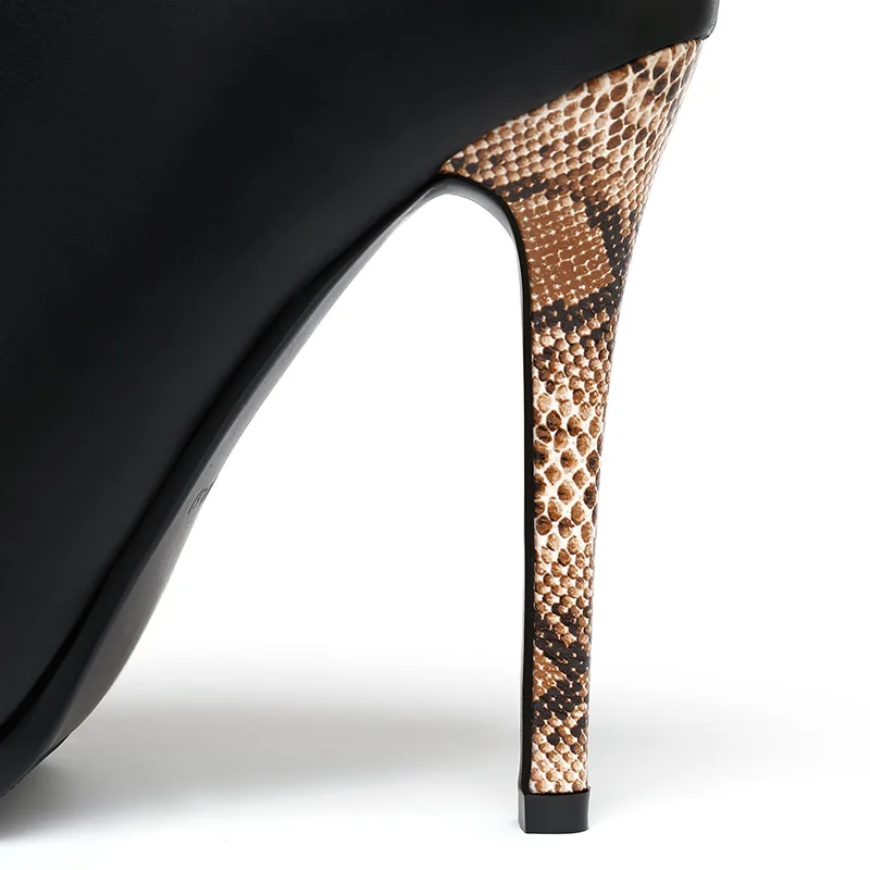 Туфли лодочки женские из натуральной кожи на высоком каблуке 11 см|party shoes|black high
