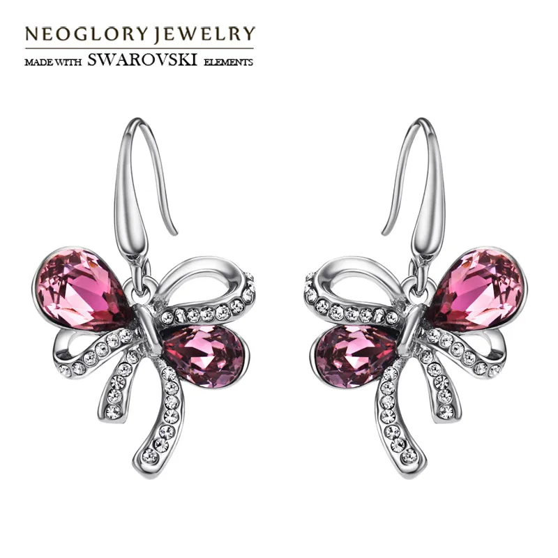 

Серьги-подвески Neoglory с австрийскими кристаллами и австрийскими кристаллами, милые серьги с металлическим покрытием, изысканный подарок, тр...