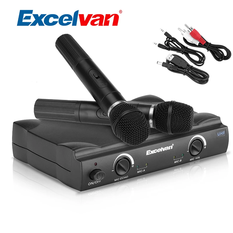 Excelvan K380 Wireless Handheld Condenser Microphone Dual 2 Channel UHF Recording For Karaoke Conference Home Use | Электроника