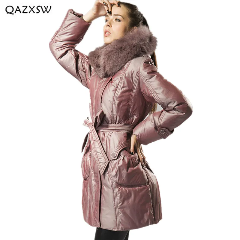 QAZXSW пуховик женская одежда 2018 Длинные зимние куртки толстые модные тонкий