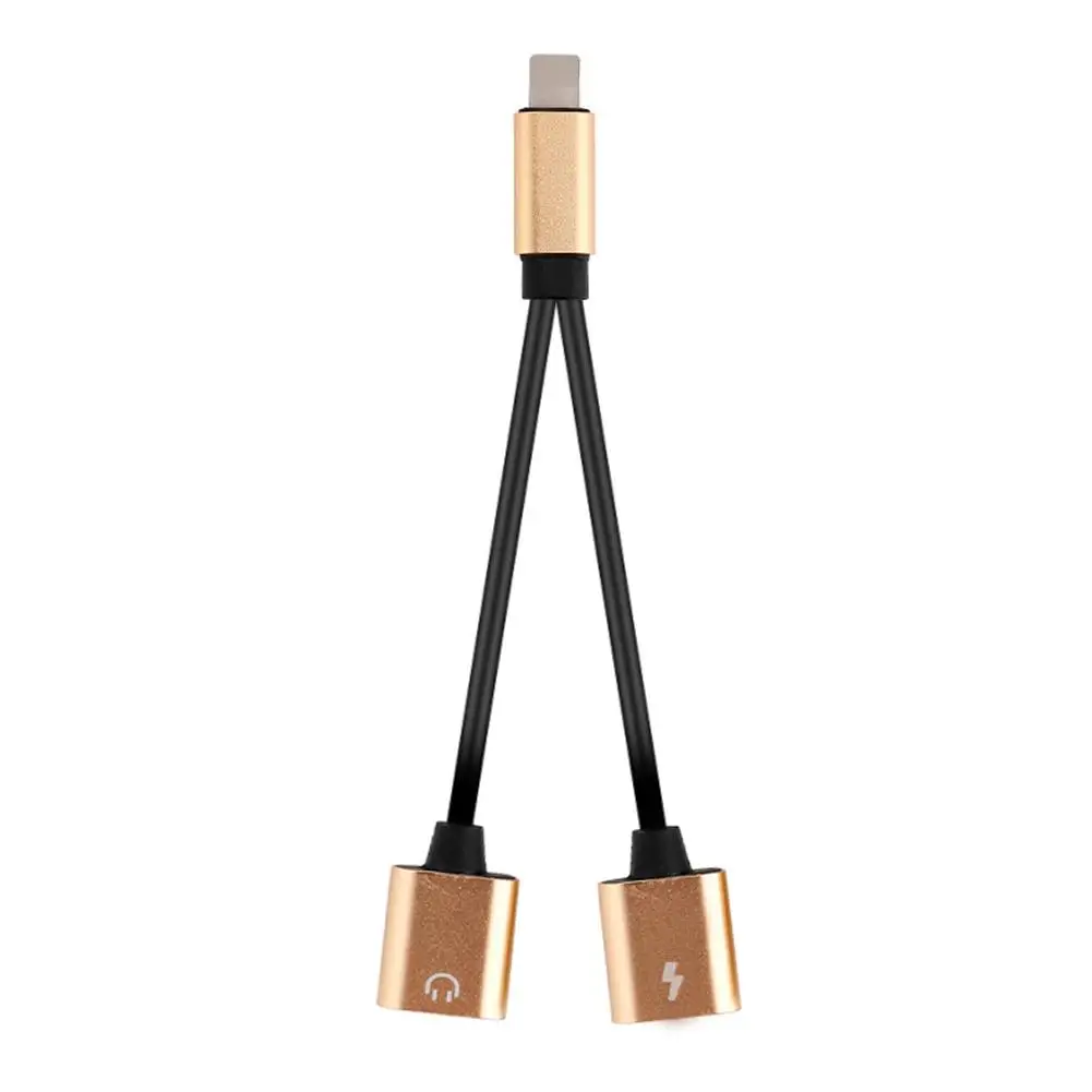 Gold 2 в 1 адаптер для подключения наушников для Iphone7/IPhone X/8/8 Plus Dual USB кабель адаптера для наушников разветвитель кабеля - Color: Gold