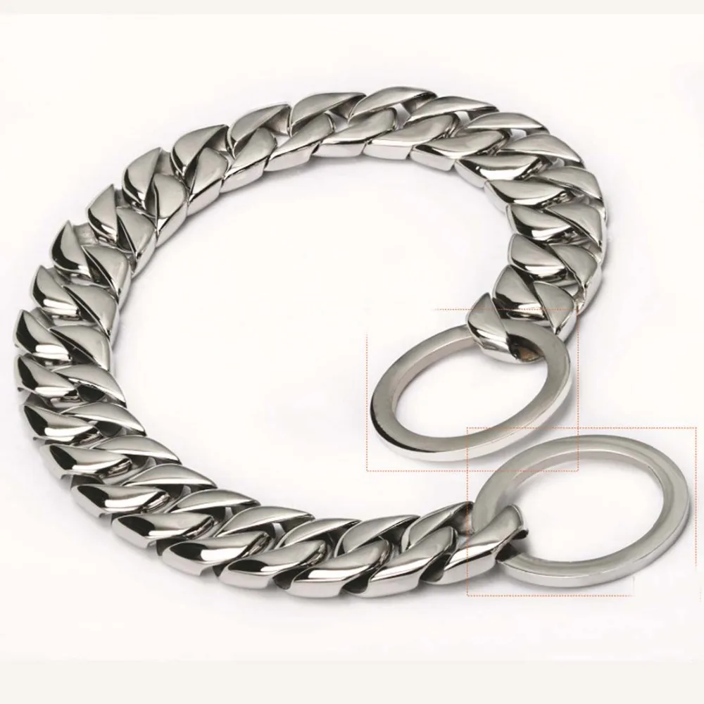 15MMNew Arrive Stainless Steel Silver Color Polished Dogs Cuban Curb Chain Necklace Collar Choker Slip Training Pet Link 12&quot-32&quot |