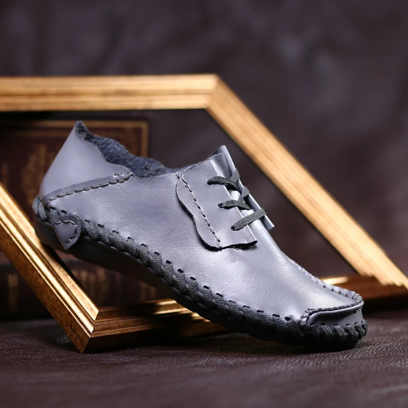 grey loafer shoes Merkmak/мужские водонепроницаемые мокасины из натуральной кожи; коллекция года; сезон весна; повседневная мужская обувь на плоской подошве; дышащие Лоферы ручной работы; обувь; большие размеры 38-50 - Цвет: grey loafer shoes