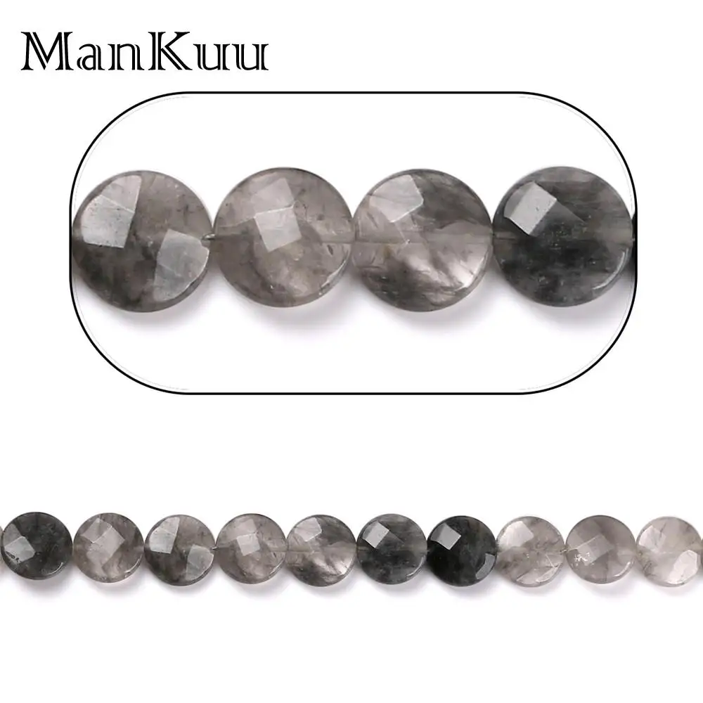 ManKuu 18 мм граненые плоские круглые облако Кристалл кварц монета серый кристалл