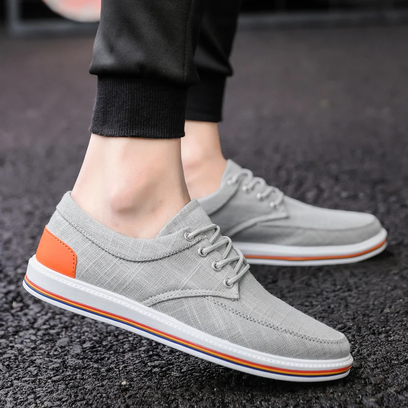 

AKZ Spring Summer loafers Men's casual shoes Canvas shoes for Man Denim Comfortable Breathable Walking Shoes Male Flats Lace up